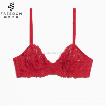 China wholesale sexy and cute customized factory v neck underwire 1/2 cup demi lightly lined fancy lace bra